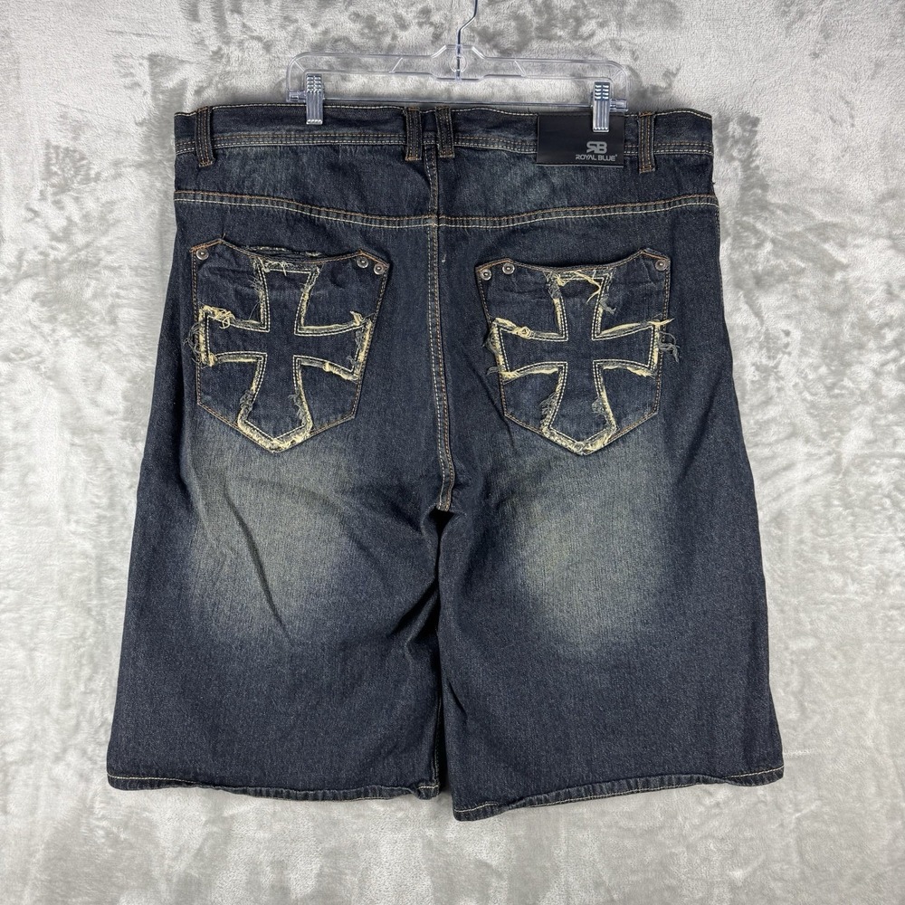 Vintage Y2K Denim Jean Shorts Mens Size 42 Baggy Hip Hop Grunge Cyber Cross